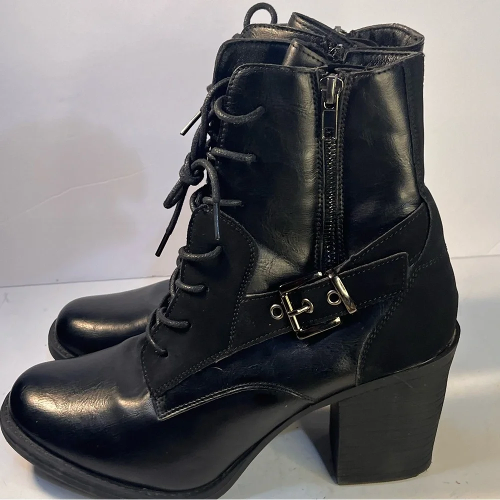 Pierre Dumas Ravenna-19 Black Side Zipper Buckle Lace Up Ankle Boots Women - Picture 8 of 12